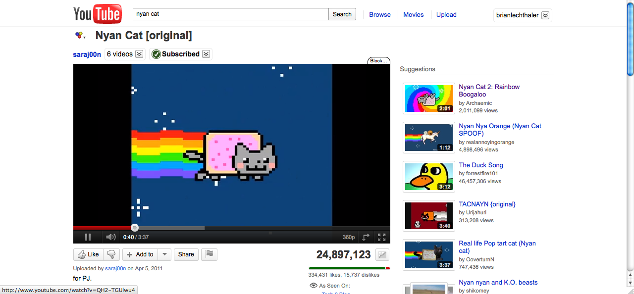 Nyan Cat video watch page (2011)